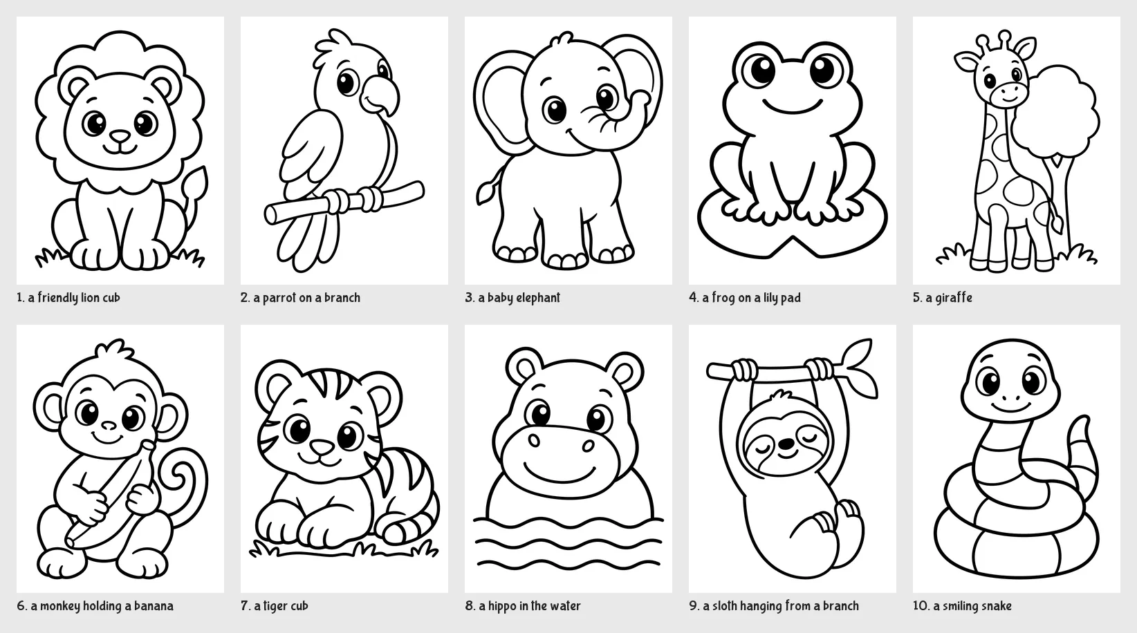 Every page in My First Jungle Animals Coloring Book