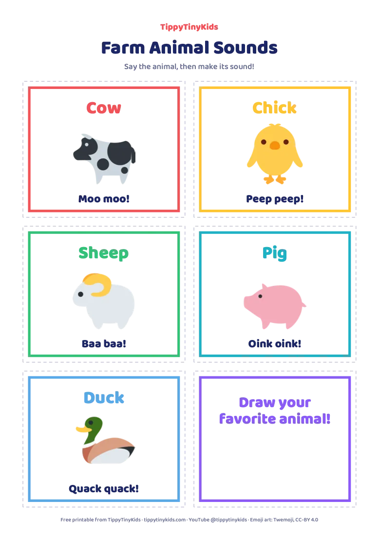 Preview of the Farm Animal Sounds Flashcards printable