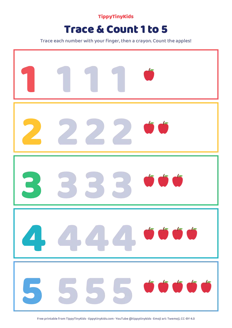 Preview of the Trace & Count 1 to 5 printable
